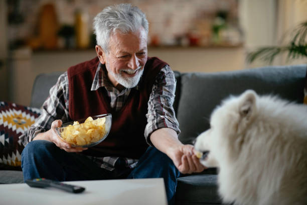 istock Senior man with his dog enjoying at home. 1225167084