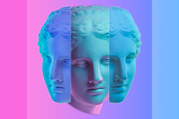 istock Statue of Venus de Milo. Creative concept colorful neon image with ancient greek sculpture Venus or Aphrodite head. Webpunk, vaporwave and surreal art style. Pink and blue duotone effects. 1225169856