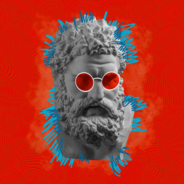 Contemporary art concept collage with antique statue head in a zine culture style. Male beard face with glasses. Contemporary art concept collage with antique statue head in a zine culture style. Male beard face with glasses. Modern pop art. bust sculpture photos stock pictures, royalty-free photos & images