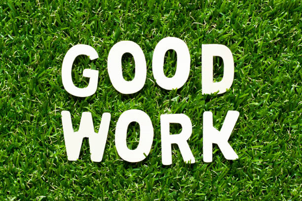 istock Wood alphabet letter in word good work on green grass background 1225171389