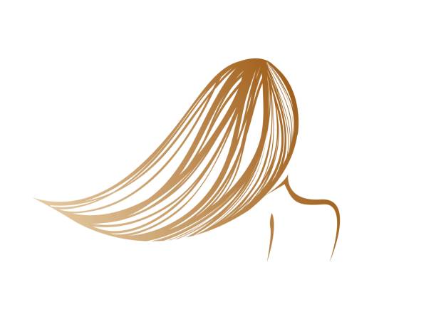 ilustrações, clipart, desenhos animados e ícones de ilustração do salão de beleza. mulher de cabelo loiro e comprida. logotipo ondulado de penteado. - straight hair fashion model women long hair
