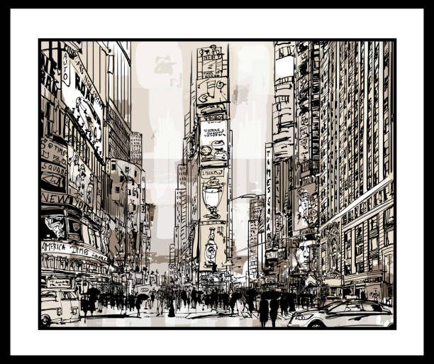 illustrazioni stock, clip art, cartoni animati e icone di tendenza di area di times square a manhattan, new york - times square night broadway new york city