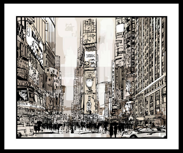 ilustrações de stock, clip art, desenhos animados e ícones de times square area in manhattan, new york - piazza nova illustrations