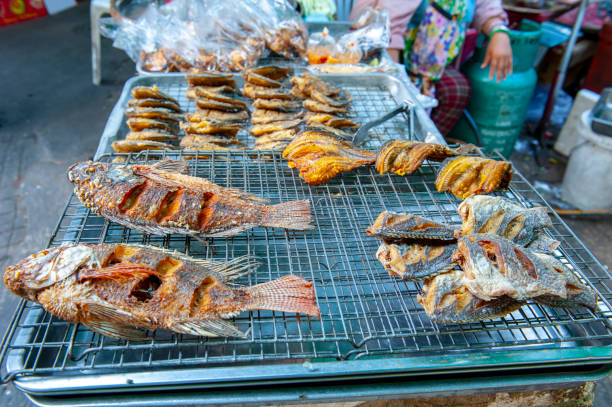 istock Barbecued and fried fish in Thailand 1225174773