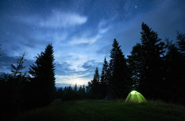 istock Magical starry night at a campsite in the mountains during summer time 1225175142