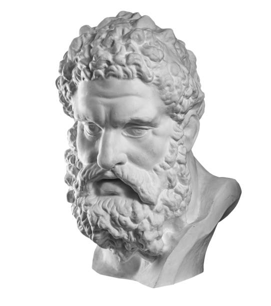 istock Gypsum copy of ancient statue Heracles head isolated on white background. Plaster sculpture man face. 1225176658