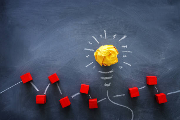 istock Education concept image. Creative idea and innovation. Crumpled paper as light bulb metaphor over blackboard 1225177616
