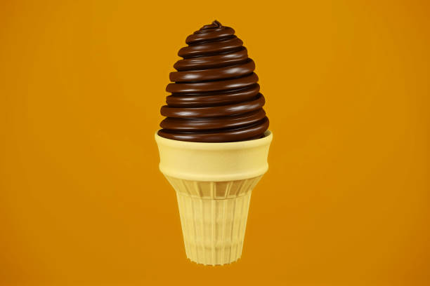 istock Chocolate soft serve ice cream with crispy wafer cone, 3D rendering 1225178656