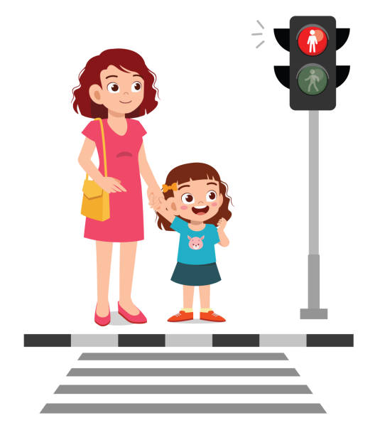 Child And Parent Crossing Road Sign Clip Art at  - vector
