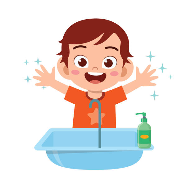 A cute kid washing hands, a reminder to stay clean while enjoying Love Island All Stars