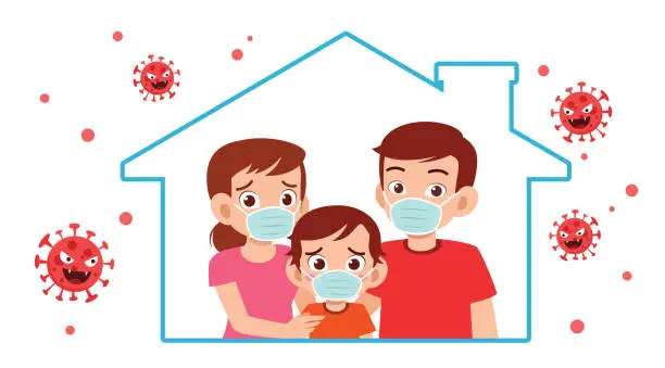 Vector illustration of mom dad and kid stay at home during pandemic