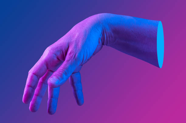 istock Hand in a pop art collage style in neon bold colors. Modern psychedelic creative element with human palm for posters, banners, wallpaper. Copy space for text. Magazine style template. Zine culture. 1225180965