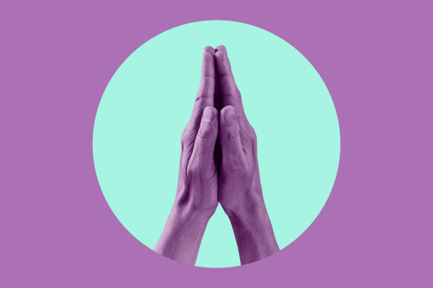 istock Two hand in a pop art collage style in neon bold colors. Modern psychedelic creative element with human palm for posters, banners, wallpaper. Copy space for text. Magazine style. Zine culture. 1225180970