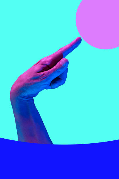 istock Hand in a pop art collage style in neon bold colors. Modern psychedelic creative element with human palm for posters, banners, wallpaper. Copy space for text. Magazine style template. Zine culture. 1225182084