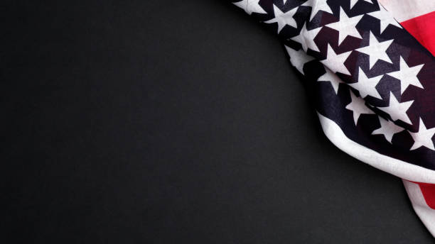 american flag on dark background. banner mockup for us independence day, memorial day, american labor day. - star shape striped american flag american culture imagens e fotografias de stock