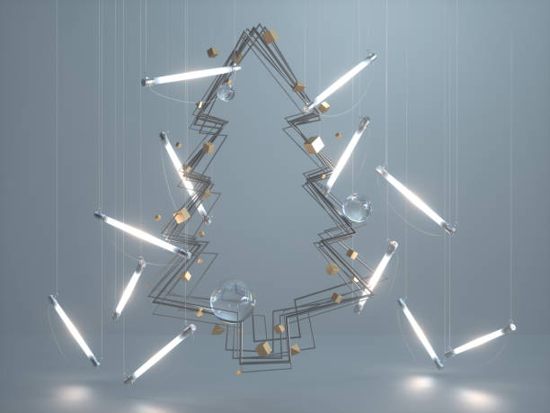 Christmas tree frame with fluorescent lamps. stock photo