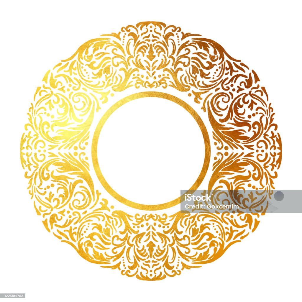 Gold Foil Hand Drawn Floral Mandala Frame Circle Gold Foil Frame ...