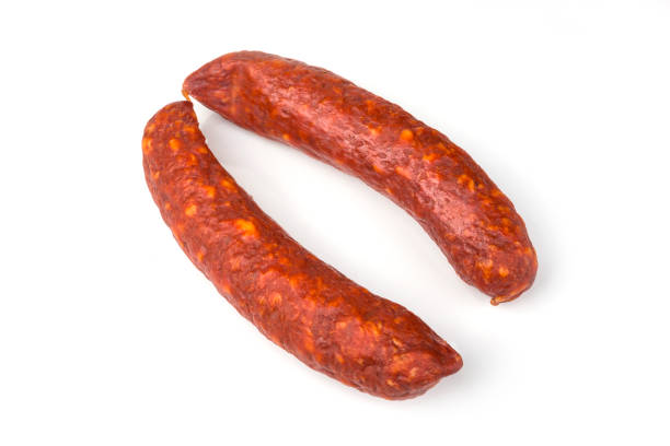 istock Home made smoked sausages on a white 1225184996