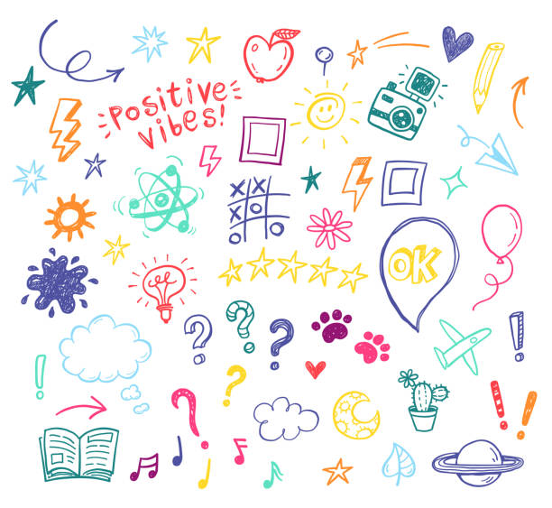 Happy positive Kids doodles, funny hand drawn set, education, kindergarden, adventure, birthday, holidays, social media, blogging illustrations Happy positive Kids doodles, funny hand drawn set, education, kindergarden, adventure, birthday, holidays, social media, blogging illustrations music education stock illustrations