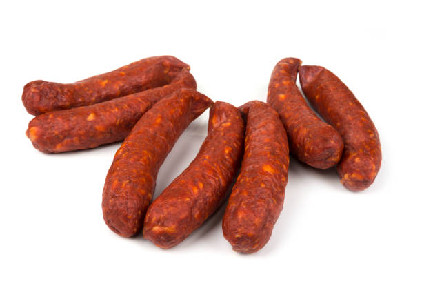 istock Home made smoked sausages on a white 1225185579