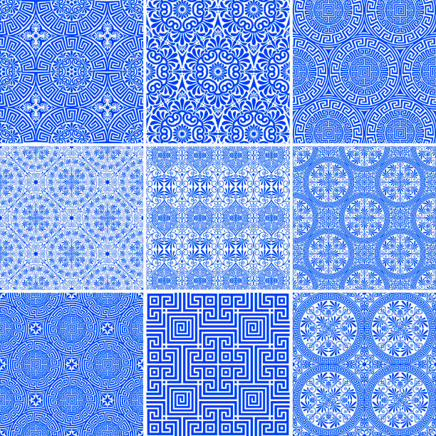 현대와 고대 전통 원활한 그�리스 패턴의 벡터 세트입니다. 패턴은 스와시 팔레트에 있습니다. - pattern baroque style vector ancient stock illustrations