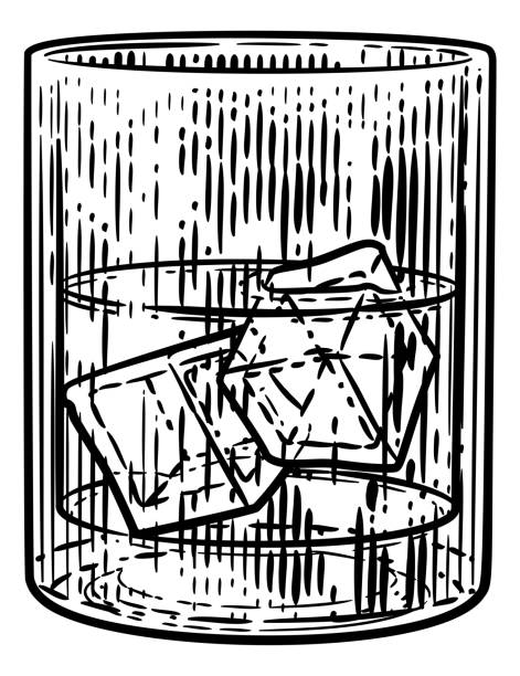 ilustrações de stock, clip art, desenhos animados e ícones de drink with ice in glass woodcut engraved etching - whisky ice cube glass alcohol