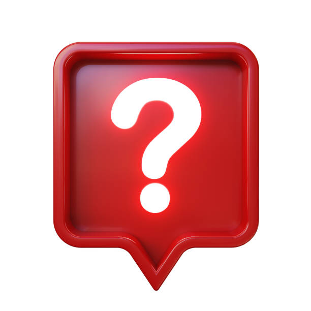 3d social media notification. Shiny question mark in red rounded square pin.