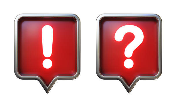 istock Set of shiny exclamation mark and question mark in red square pin. Isolated, clipping path included. 1225187595