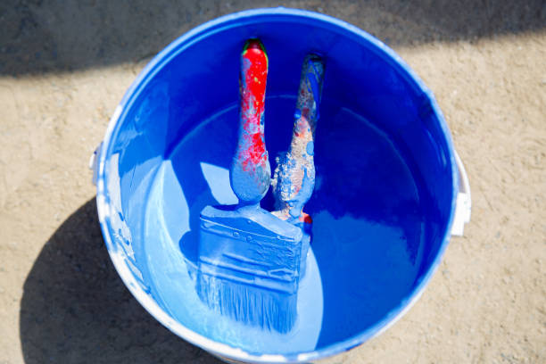 istock Blue Color Paint Bucket with Brushes 1225188935