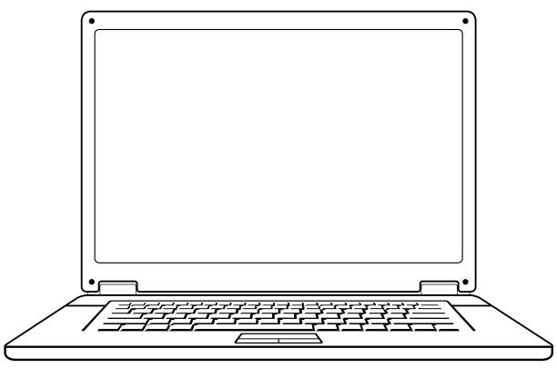 black and white  contour laptop black and white  contour laptop computer silhouettes stock illustrations