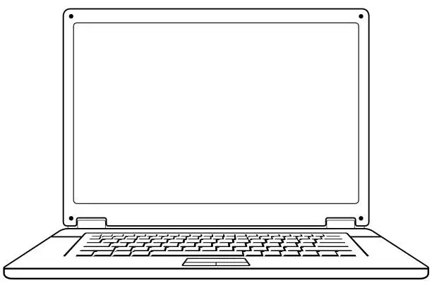 Vector illustration of black and white  contour laptop