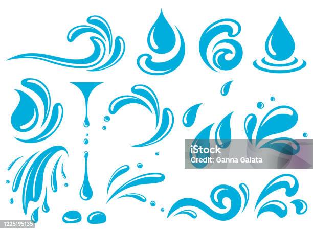 Water Design Element Drop Splash Set Icons Stock Illustration - Download Image Now - Water, Splashing, Spray