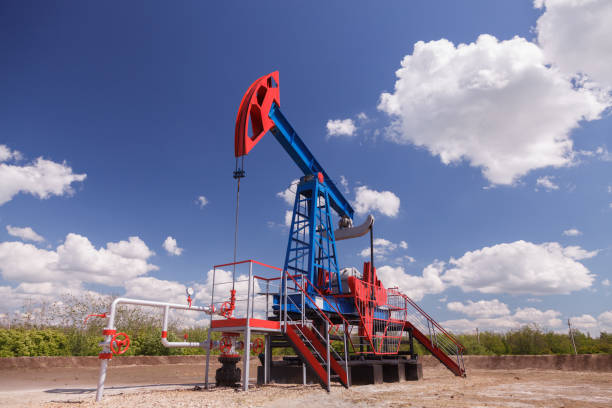 istock Single Oil pump. Oil industry equipment. 1225196013