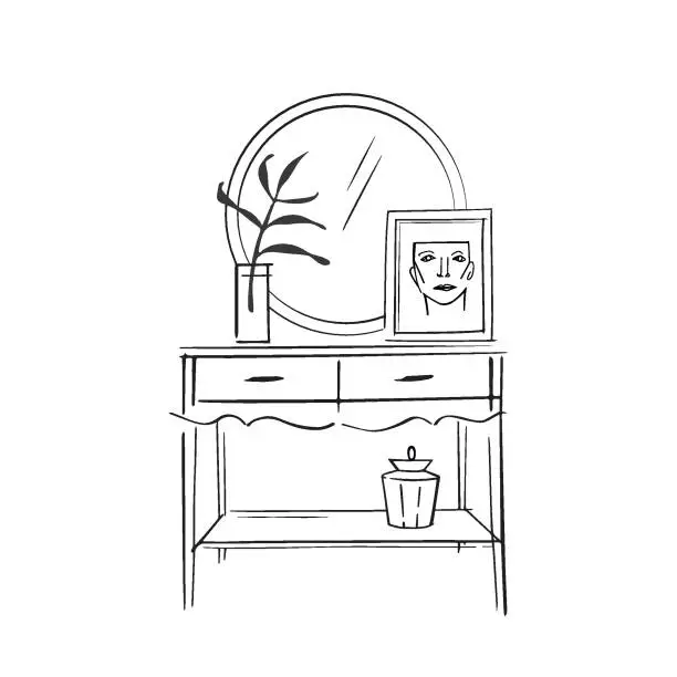 Vector illustration of Chest of drawers with decorative accesories