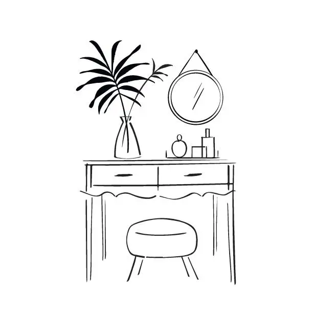 Vector illustration of Dressing table with decorative accesories