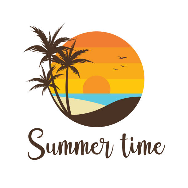 summer island design island symbol in the summer time flat concept design caribbean stock illustrations