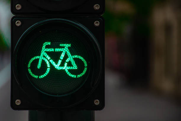 istock Sustainable transport. Bicycle traffic signal, green light 1225199033