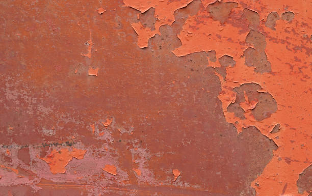 錆びたオレンジの傷の金属の背景抽象芸術 - orange wall textured paint ストックフォトと画像