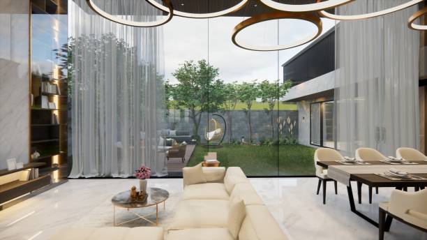 istock 3d rendering. Interior house modern open living space with kitchen.Luxury modern style Duplex apartment residence.Home decoration luxury  interior design. 1225199887