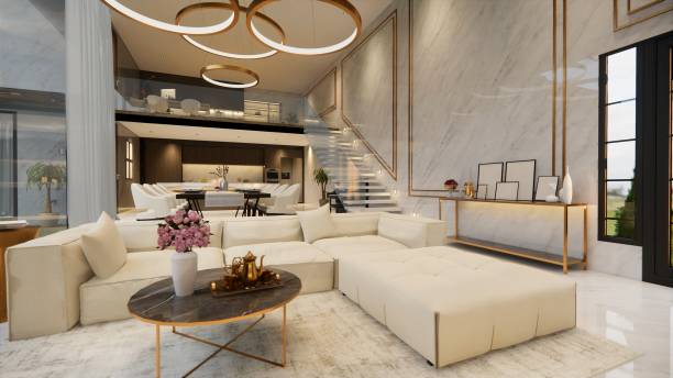 istock 3d rendering. Interior house modern open living space with kitchen.Luxury modern style Duplex apartment residence.Home decoration luxury  interior design. 1225199898