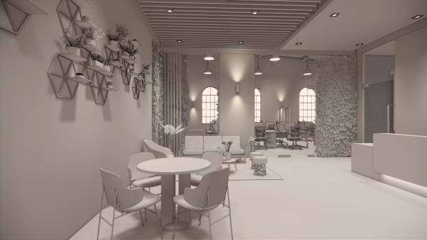 istock Interior Empty Modern Loft Office open space modern office footage.Modern open concept Lobby and reception area meeting room design. 3dRendering . 1225199911