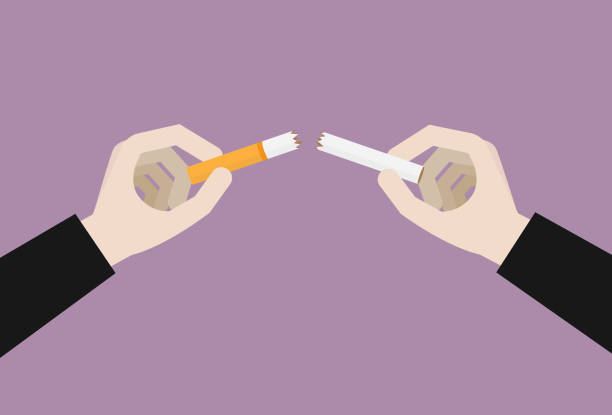 бизнесмен сломал сигарету - smoking smoking issues cigarette addiction stock illustrations