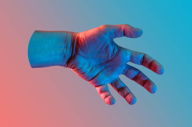 istock Hand in a pop art collage style in neon bold colors. Modern psychedelic creative element with human palm for posters, banners, wallpaper. Copy space for text. Magazine style template. Zine culture. 1225201257