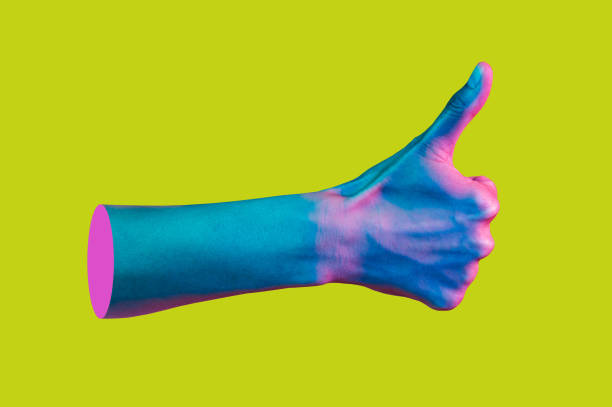 Hand in a pop art collage style in neon bold colors. Modern psychedelic creative element with human palm for posters, banners, wallpaper. Copy space for text. Magazine style template. Zine culture.