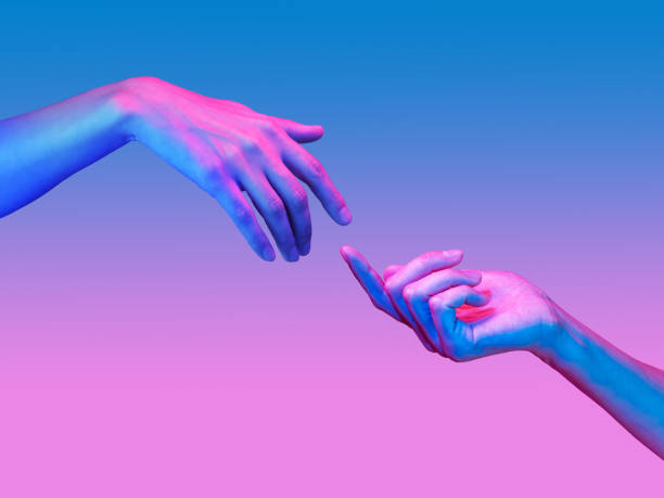 Two hand in a pop art collage style in neon bold colors. Modern psychedelic creative element with human palm for posters, banners, wallpaper. Copy space for text. Magazine style. Zine culture. Two hand in a pop art collage style in neon bold colors. Modern psychedelic creative element with human palm for posters, banners, wallpaper. Copy space for text. Magazine style design. Zine culture. surreal stock pictures, royalty-free photos & images