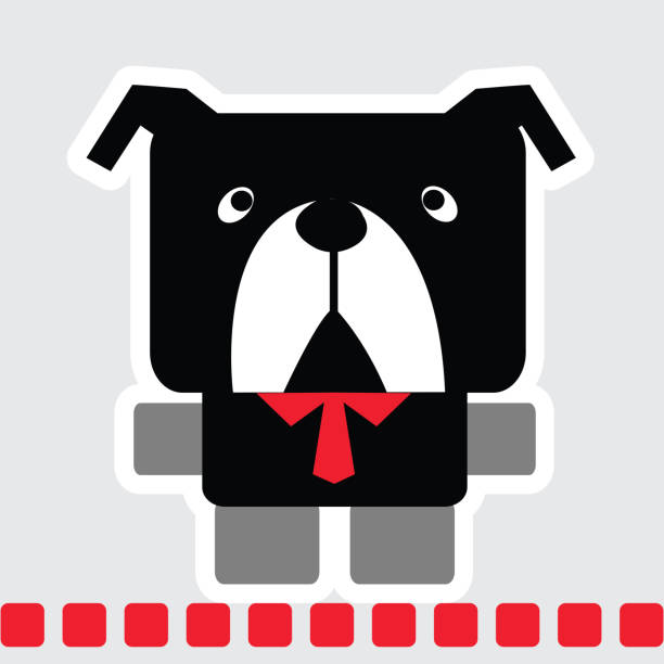 빨간 넥타이와 검은 색사각형 모양의 불독 강아지의 벡터 만화. - tracing red pets dog stock illustrations