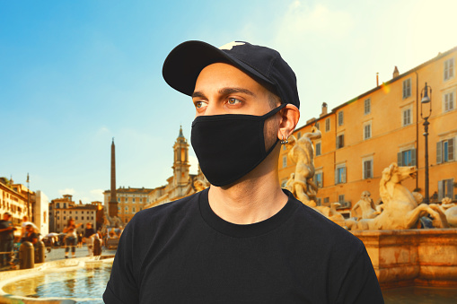 Young Men With Black Mask in Rome\nCustomizable Mask and T-shirt