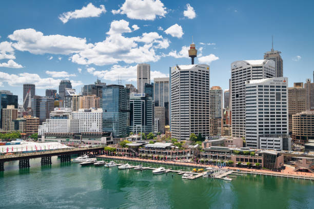 darling harbor sydney cityscape in summer australia - darling harbor imagens e fotografias de stock