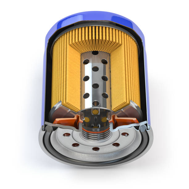 Car oil filter isolated on white background. Cross section. 3d illustration