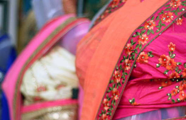 Close-up of Indian woman saree or sari on a mannequin as retail display stock photo